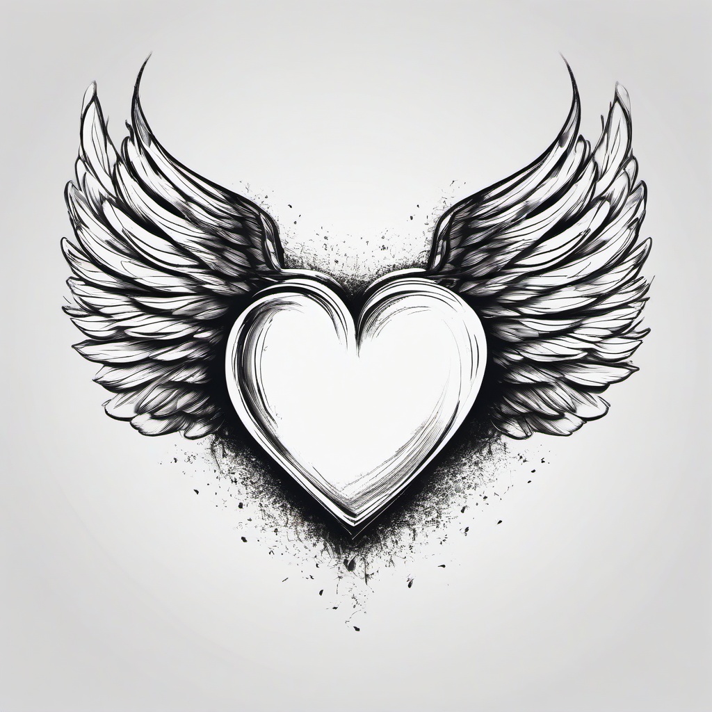 drawing of a heart with angel wings  minimal rough sketch scribbles,doodles,black and white