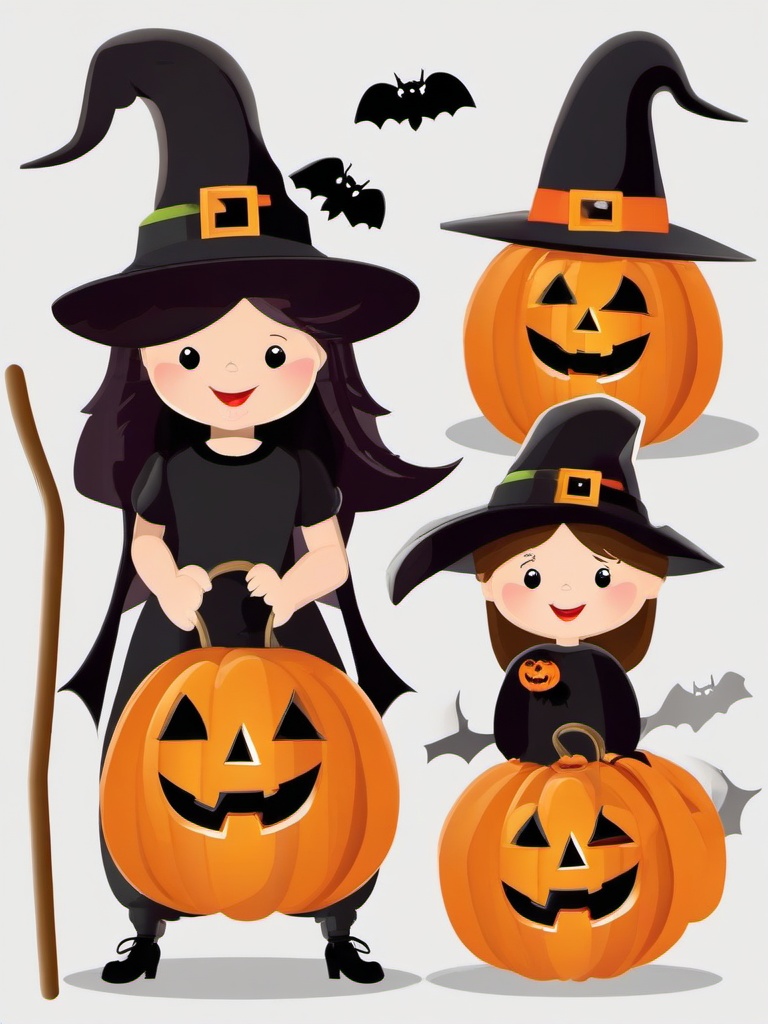 Happy Halloween clipart - trick-or-treaters in costumes  clipart