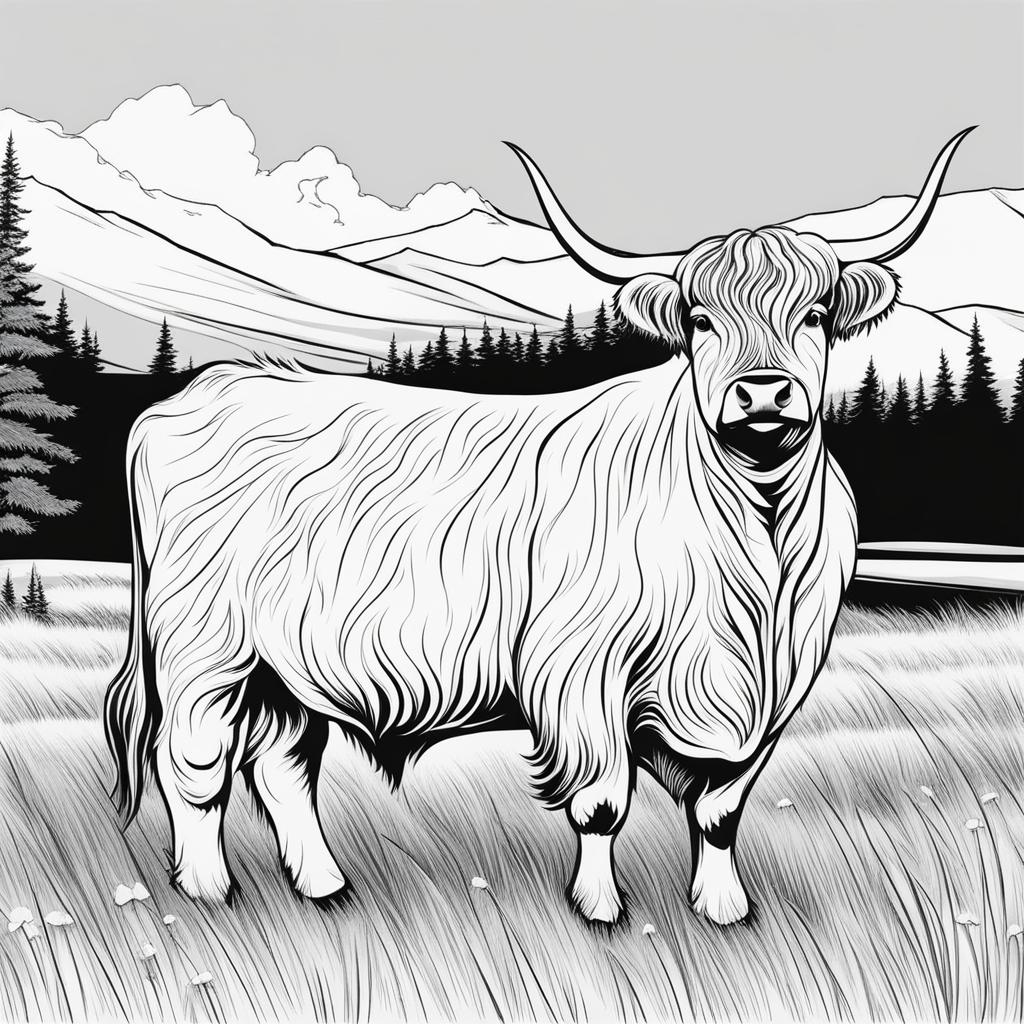 highland cows cute animals coloring page 