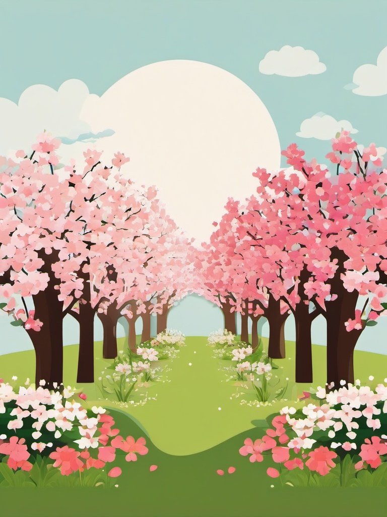 Blossom-Filled Garden clipart - A garden filled with blossoms, ,vector color clipart,minimal