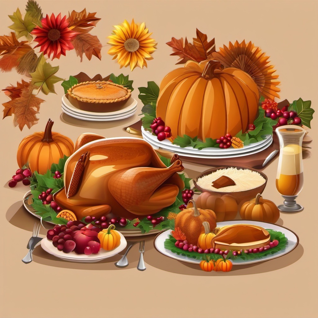 Happy Thanksgiving clipart - Thanksgiving table with turkey  