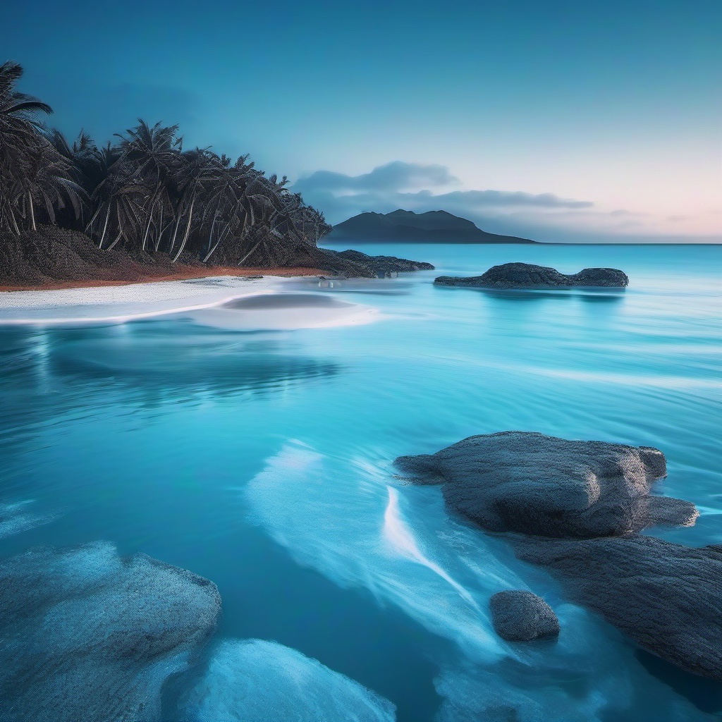 Blue Aesthetic Wallpaper - Calm Seascape at Blue Lagoon  wallpaper style, intricate details, patterns, splash art, light colors