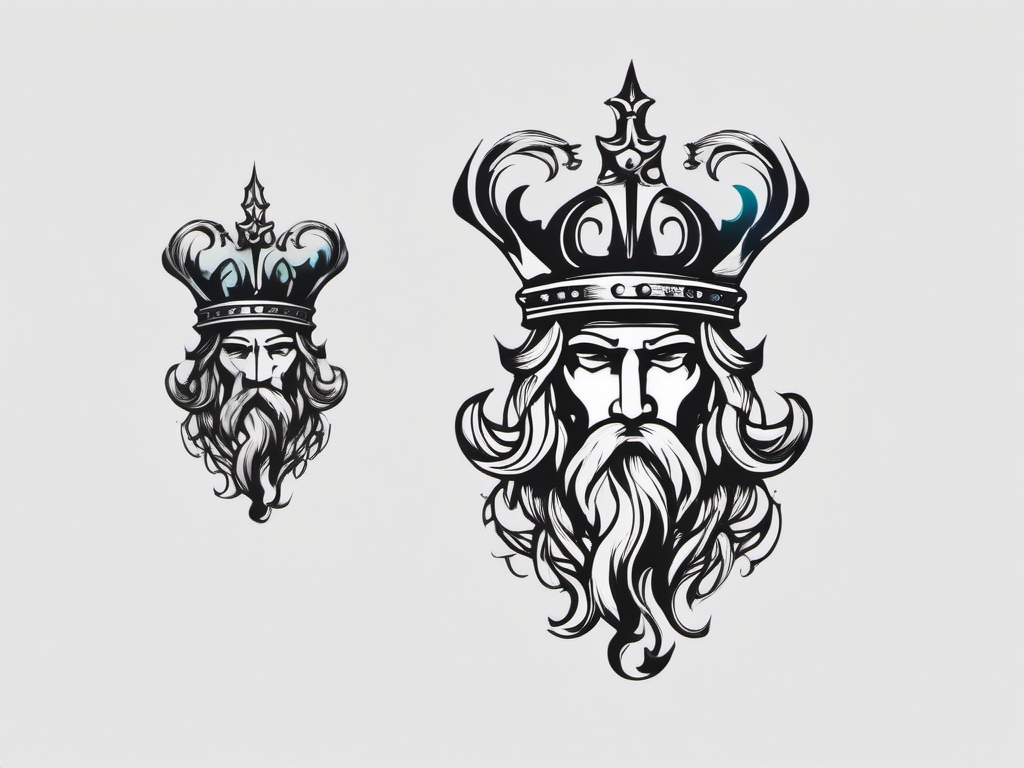 Neptune's crown tattoo. Sea god's royal emblem.  color tattoo minimalist white background