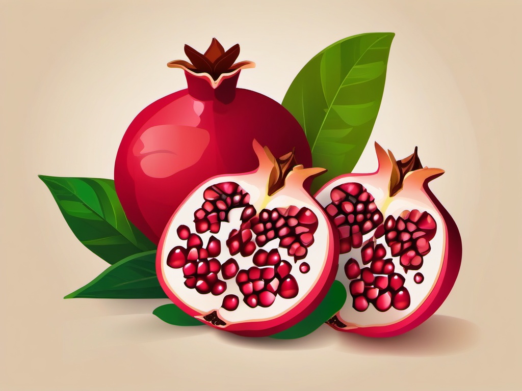 Pomegranate Clipart - Exotic and colorful pomegranate fruit.  color vector clipart, minimal style