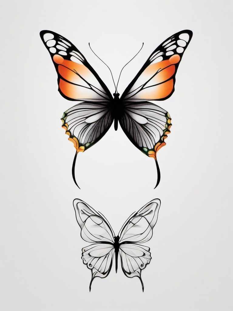 butterfly and semicolon tattoo  simple color tattoo, minimal, white background