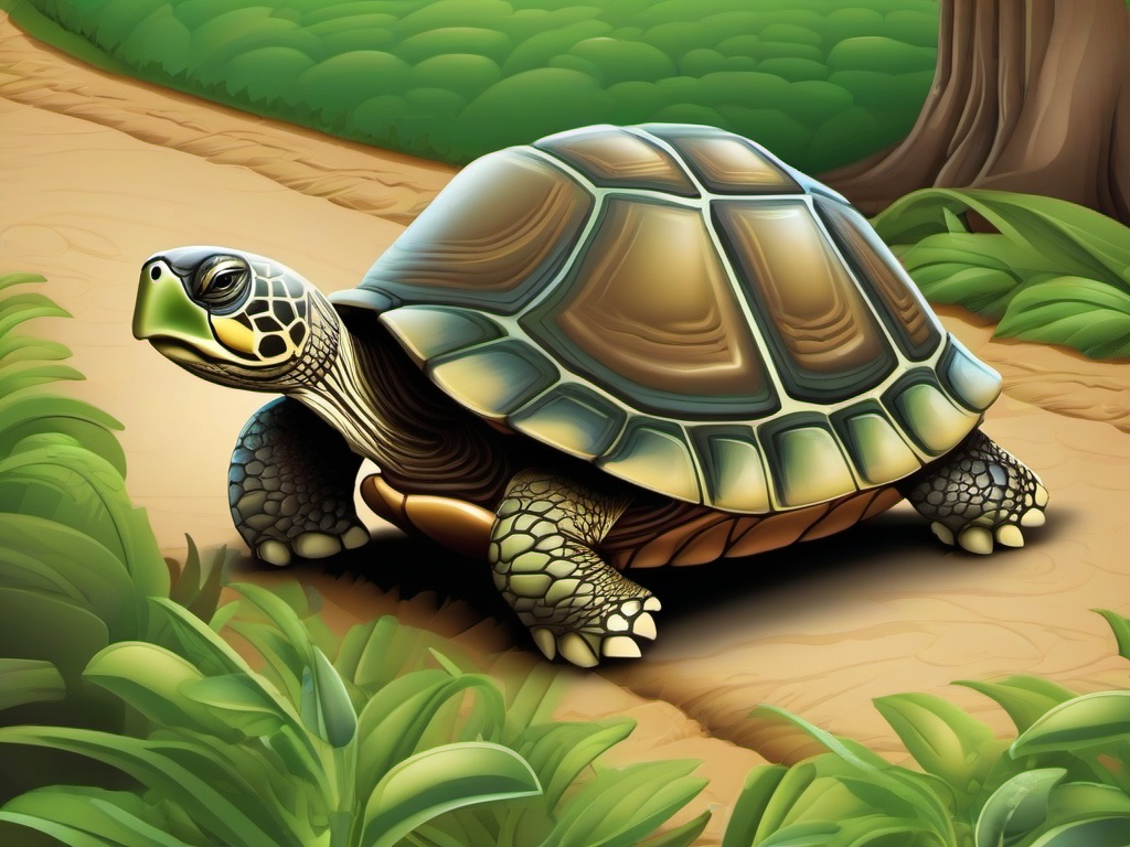 Turtle Cartoon - Cartoon of turtle slowly crossing path  