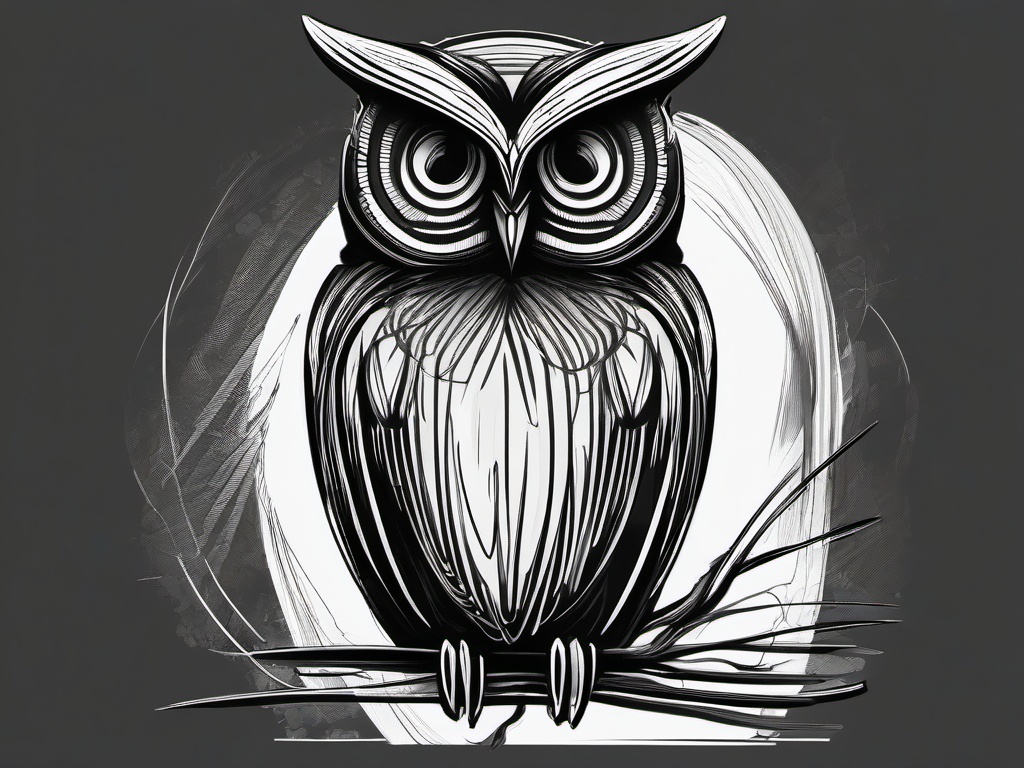 drawing of an owl  minimal rough scribbles,doodles,black and white