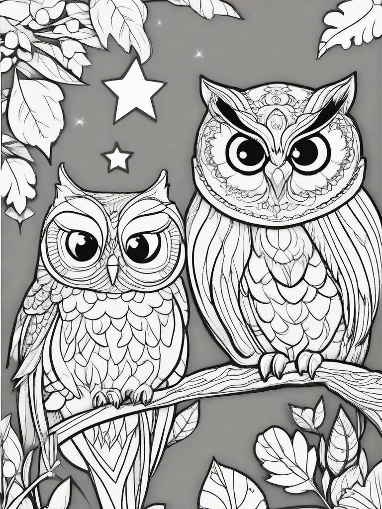 Owl Coloring Pages - Owl and raccoon friends in a nighttime adventure  simple coloring pages