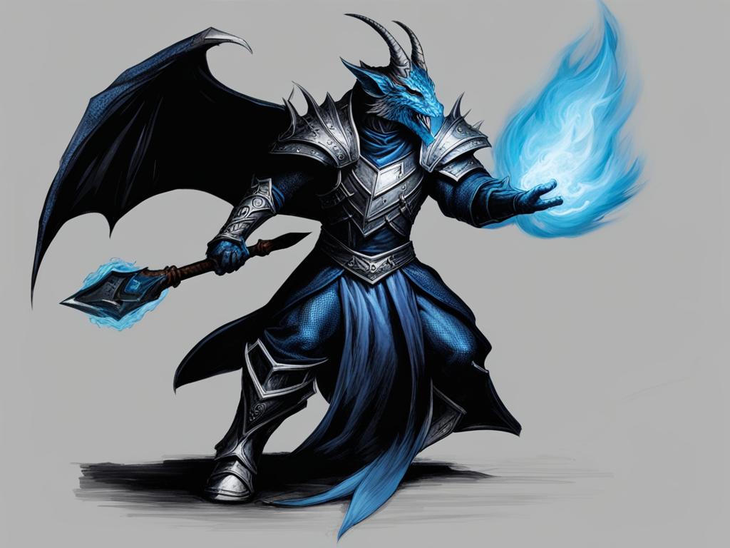 dragonborn sorcerer with elemental mastery - sketch a dragonborn sorcerer harnessing elemental mastery, with fire, ice, and lightning at their command. 