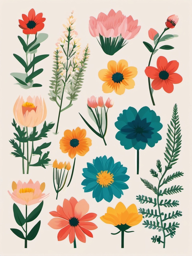 Alpine Flowers in Bloom clipart - Blooming flowers at high altitudes, ,vector color clipart,minimal