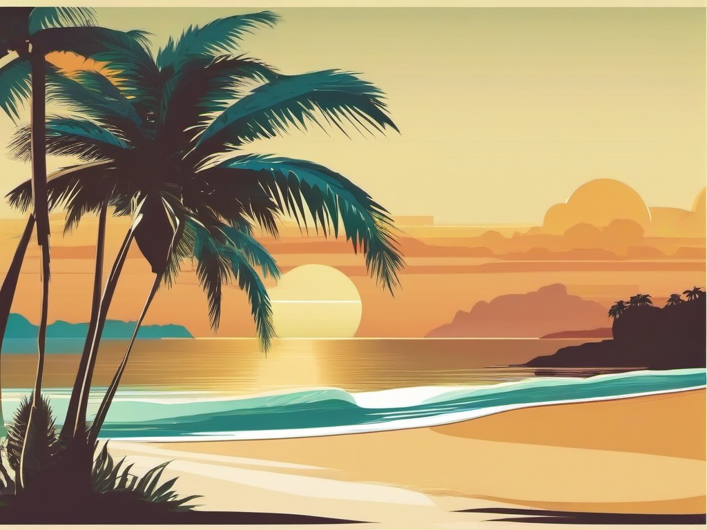 Palm tree swaying on a tropical beach clipart.  vector style illustration