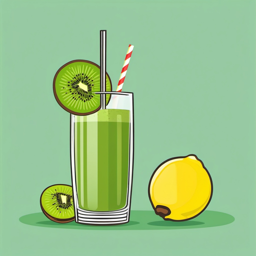 Kiwi and Lemon Smoothie Glass Clipart - Kiwi and a glass of lemon smoothie.  color vector clipart, minimal style