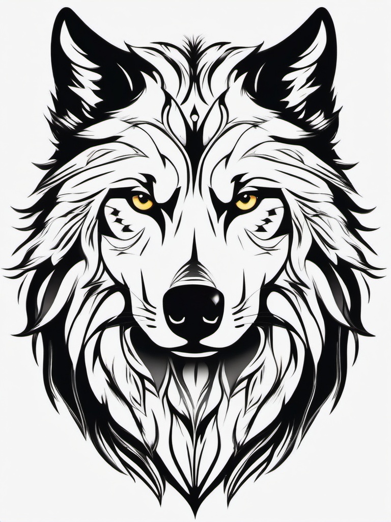 Lone Wolf Tattoo,lone wolf, solitary and resilient, symbol of independence and self-reliance. , tattoo design, white clean background