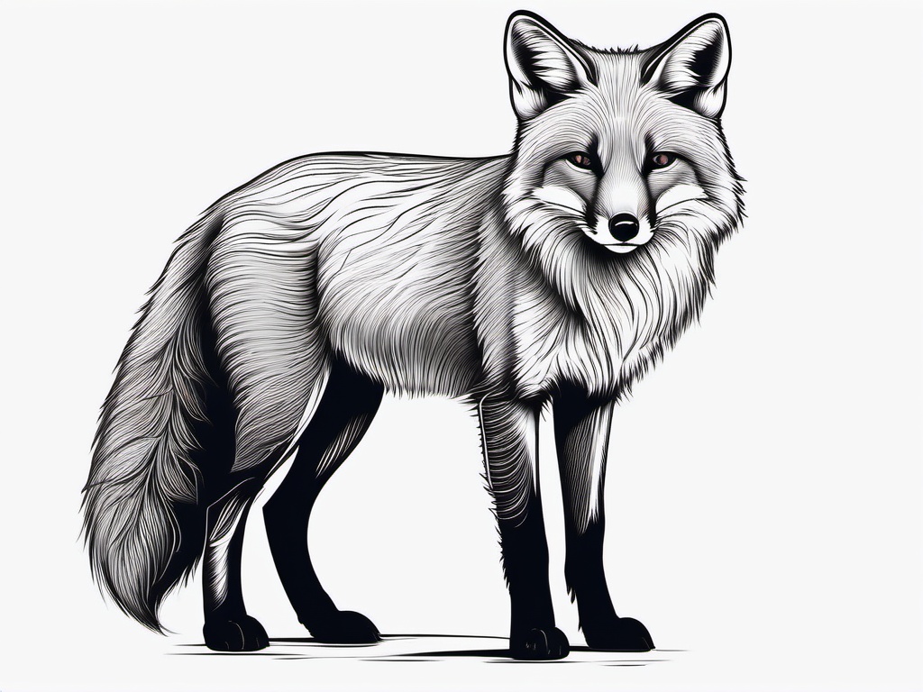 Red Fox Tattoo - Sly red fox with a beautiful red coat  few color tattoo design, simple line art, design clean white background