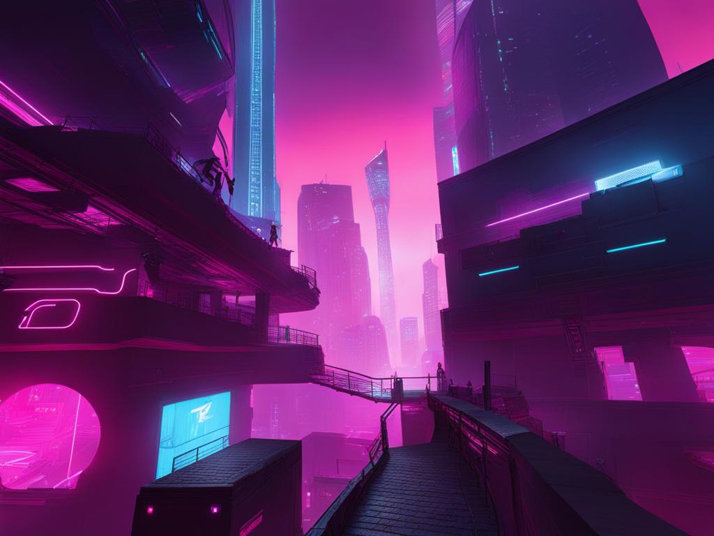 naccholen - executes parkour and stealth tactics in a neon-drenched cyberpunk city. 