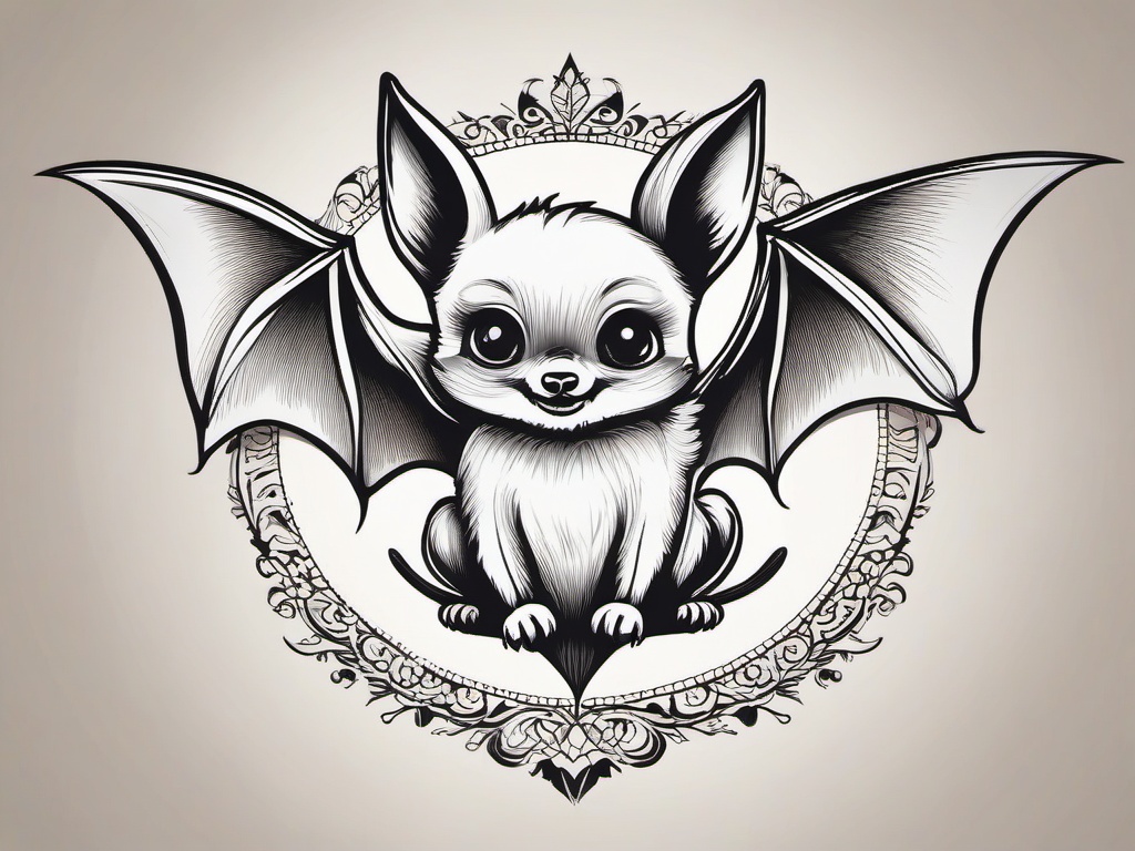 Cute Bat Tattoo Ideas-Adorable and playful bat tattoo ideas for those seeking a charming and lighthearted design.  simple color tattoo,white background