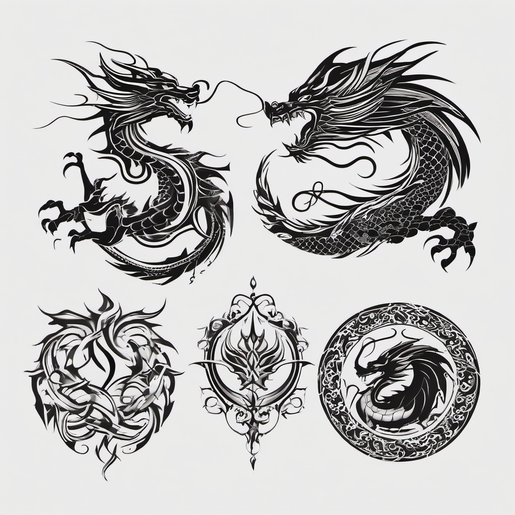 Dragon Tattoo Designs - Various artistic designs and patterns for dragon-themed tattoos.  simple color tattoo,minimalist,white background