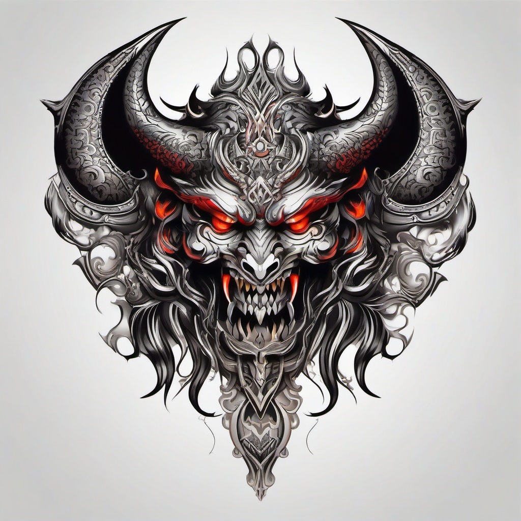 Tattoo Design Demon-Creative and artistic tattoo design featuring demonic motifs, showcasing intricate details and creativity.  simple color tattoo,white background