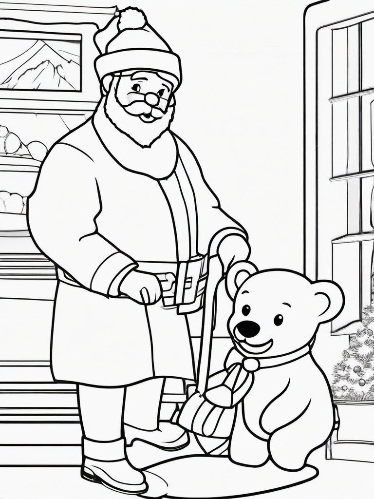 Santa Giving a Teddy Bear Coloring Pages - Delivering a Teddy Bear to a Child  minimal black outline printable sheet, coloring page