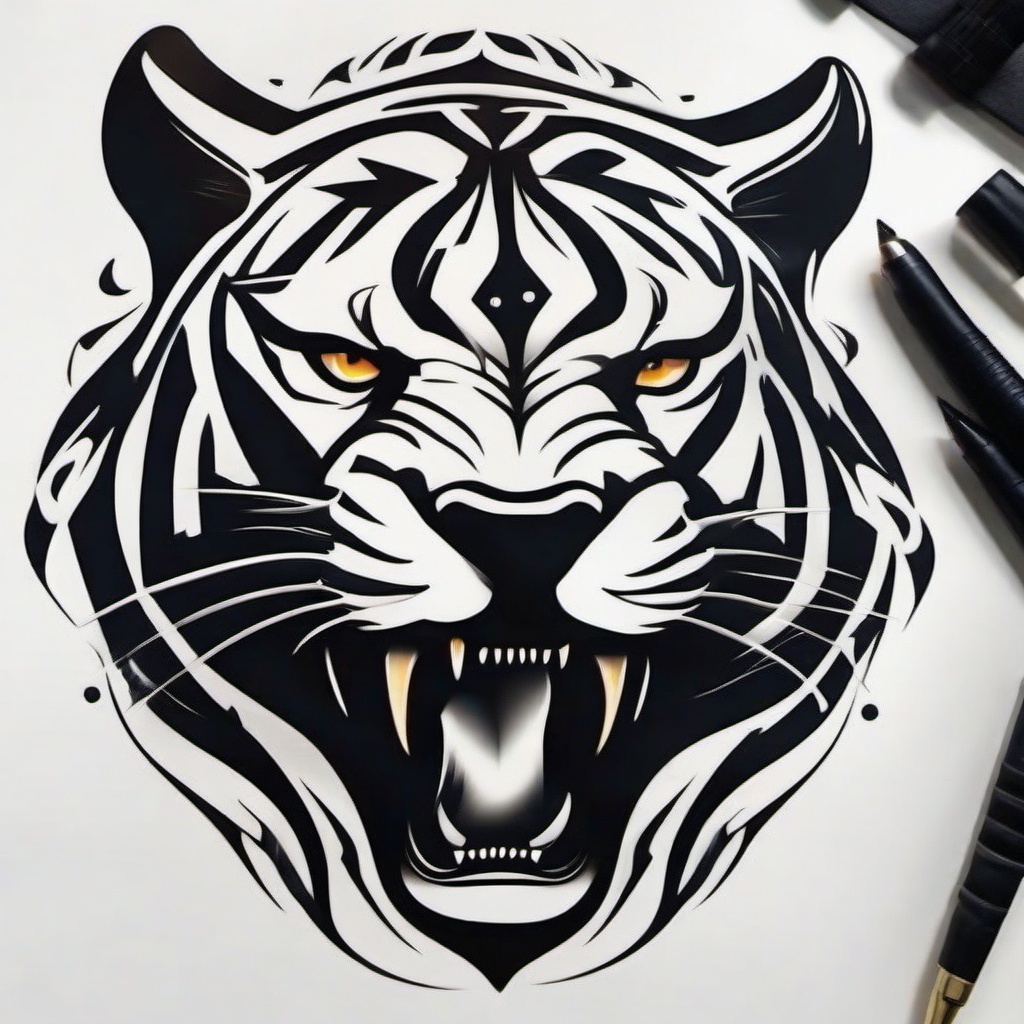 Panther Design Tattoo-Creative and artistic tattoo design featuring a standalone panther in a unique and expressive style.  simple color tattoo,white background