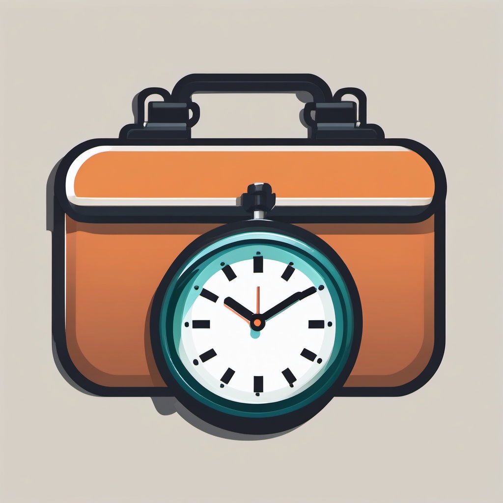 Briefcase and Clock Icon - Briefcase and clock icon for business and time management,  color vector clipart, minimal style