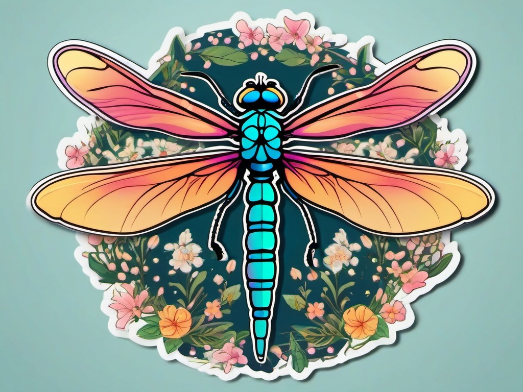 Cheerful Dragonfly sticker Delicate Fluttering Joy, , color sticker vector art