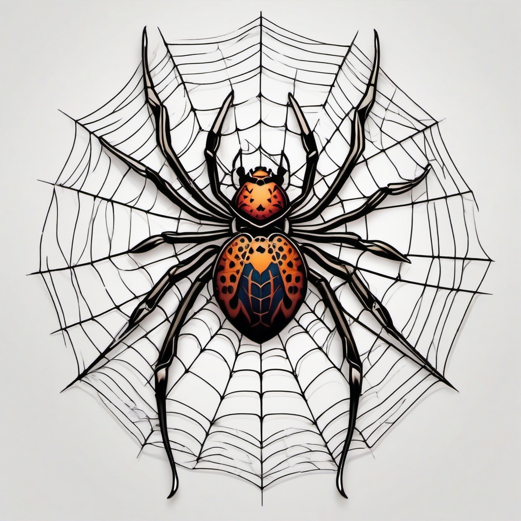 Spider tattoo: A web of mystery and intrigue, capturing the essence of the arachnid world.  color tattoo style, minimalist, white background