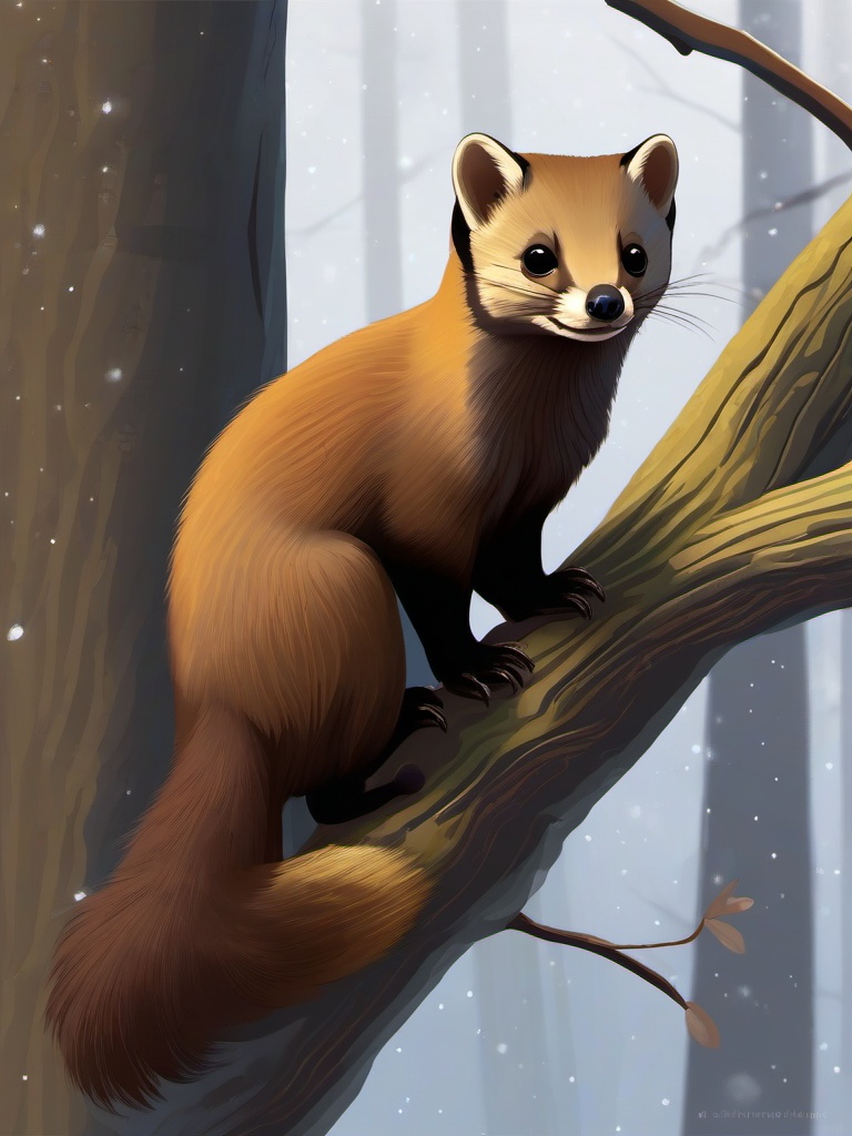 Pine Marten cartoon - slender, tree-dwelling carnivore  