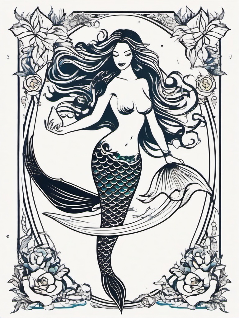 Mermaid Tattoo Design - Explore various designs for your mermaid-themed tattoo, ranging from classic to creative.  simple vector color tattoo,minimal,white background