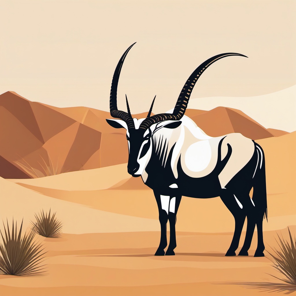 Gemsbok Oryx Clip Art - Gemsbok oryx in the desert,  color vector clipart, minimal style