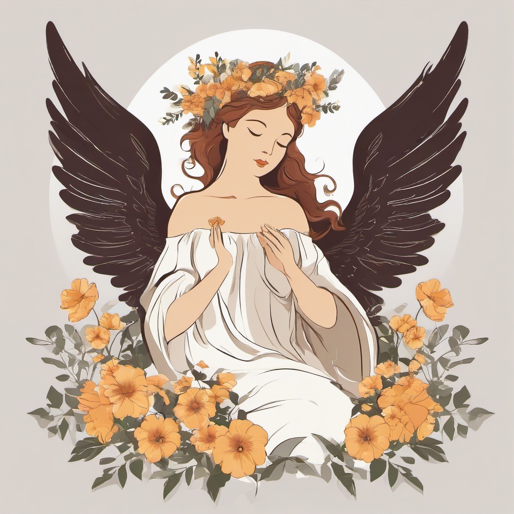 Angel clipart - angel with flowers in her hands  color,minimalist,vector clipart