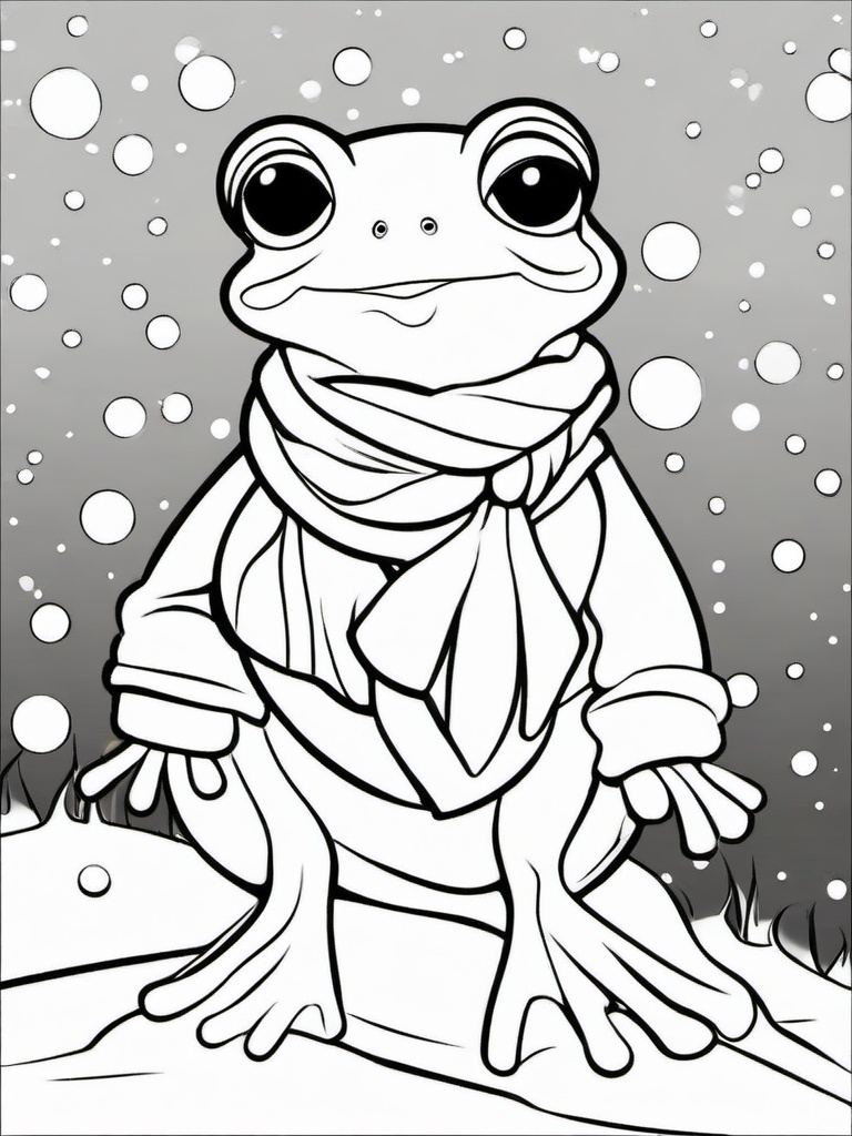 Frog Coloring Pages - Frog wearing a scarf in winter  simple coloring pages