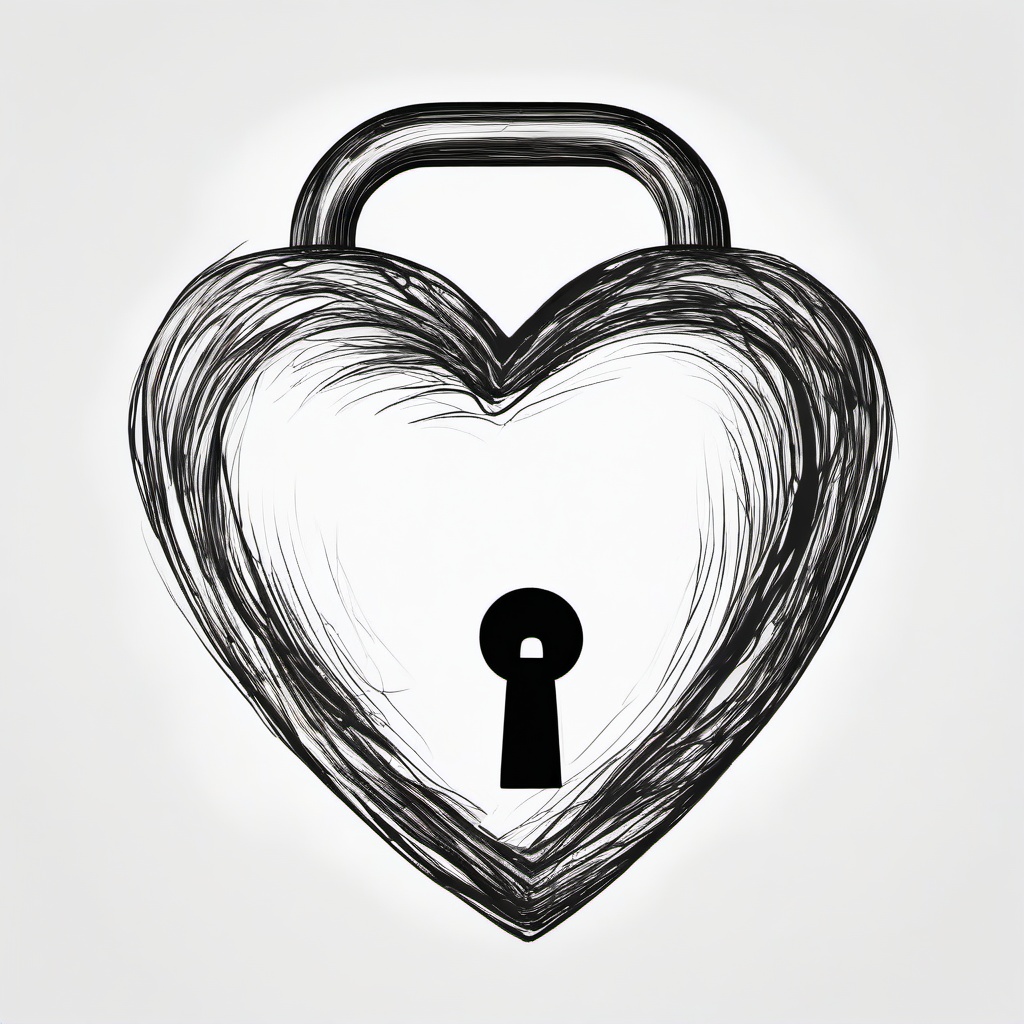 drawing of a heart with a lock  minimal rough sketch scribbles,doodles,black and white