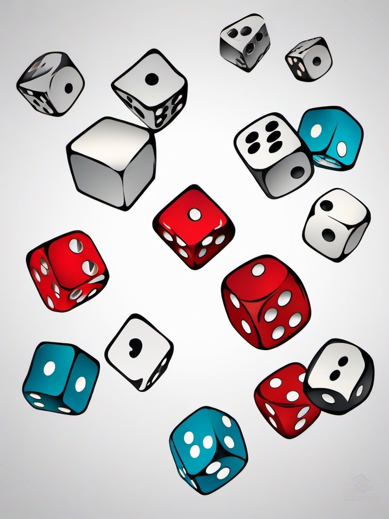 Dice Tattoo-Playful and creative tattoo design featuring dice, perfect for those with a love for games.  simple color tattoo,white background