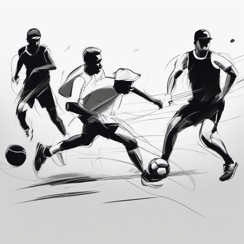 drawing of people playing sports together  minimal rough sketch scribbles,doodles,black and white