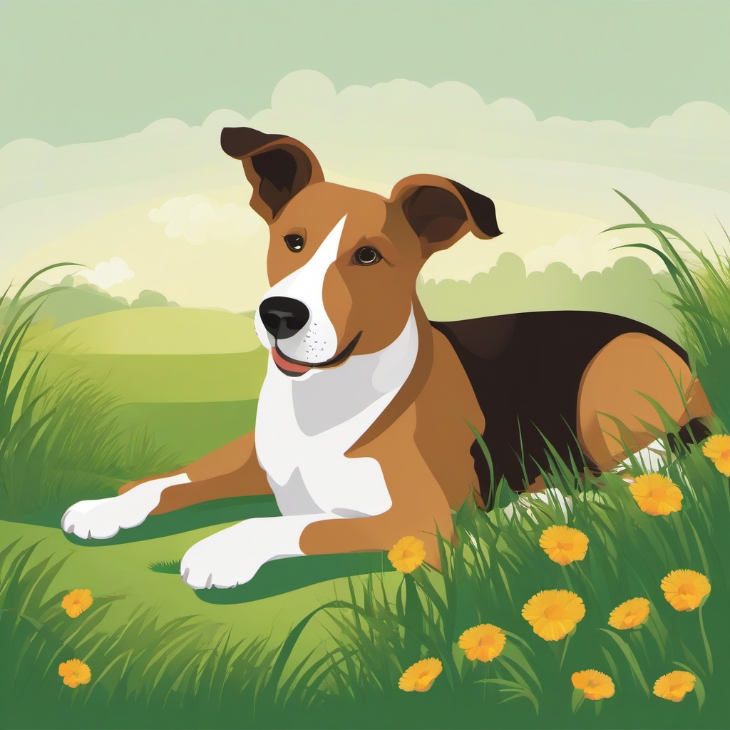 Dog clipart - dog lying on a grassy field  