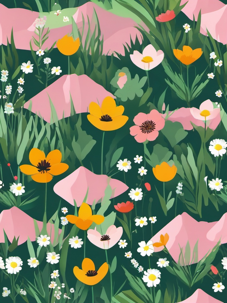 Mountain Meadow Blossoms clipart - Blossoms in a mountain meadow, ,vector color clipart,minimal