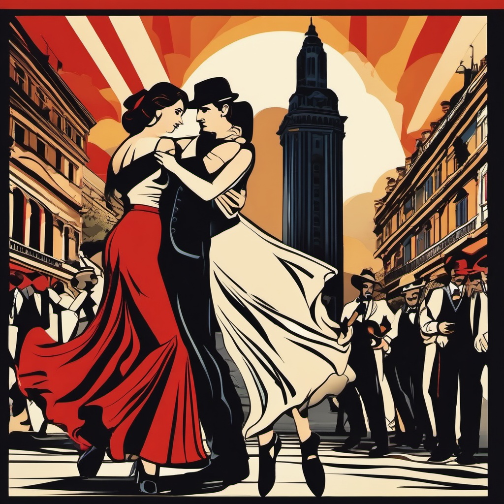 Buenos Aires clipart - Obelisco and Tango dancers in Argentina,  color vector clipart