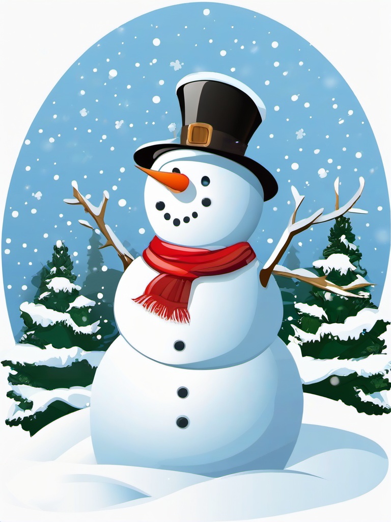 Snowman clipart - snowman with a snow-covered tree  