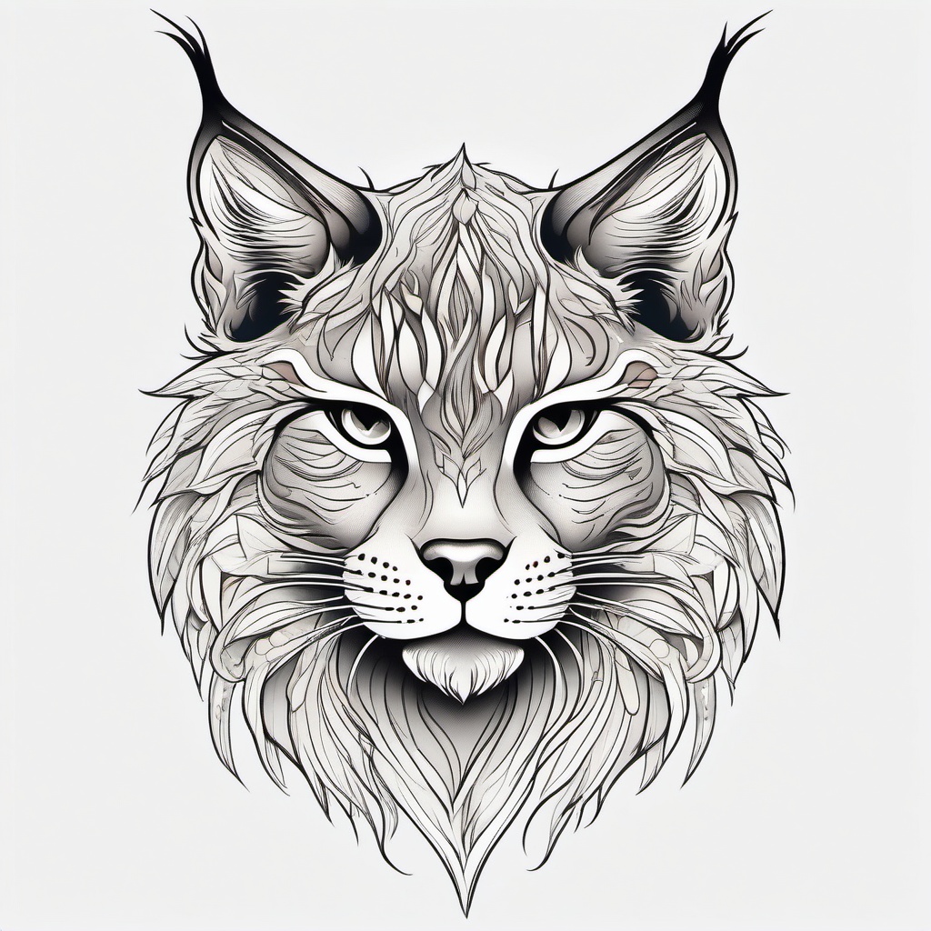 Lynx Tattoo - Mysterious lynx with its tufted ears, symbolizing stealth  few color tattoo design, simple line art, design clean white background