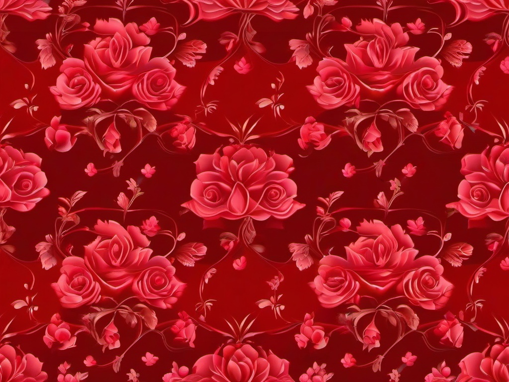 Red Wallpaper With Flowers-Red background with a delicate pattern of roses and leaves, evoking romance  background wallpaper