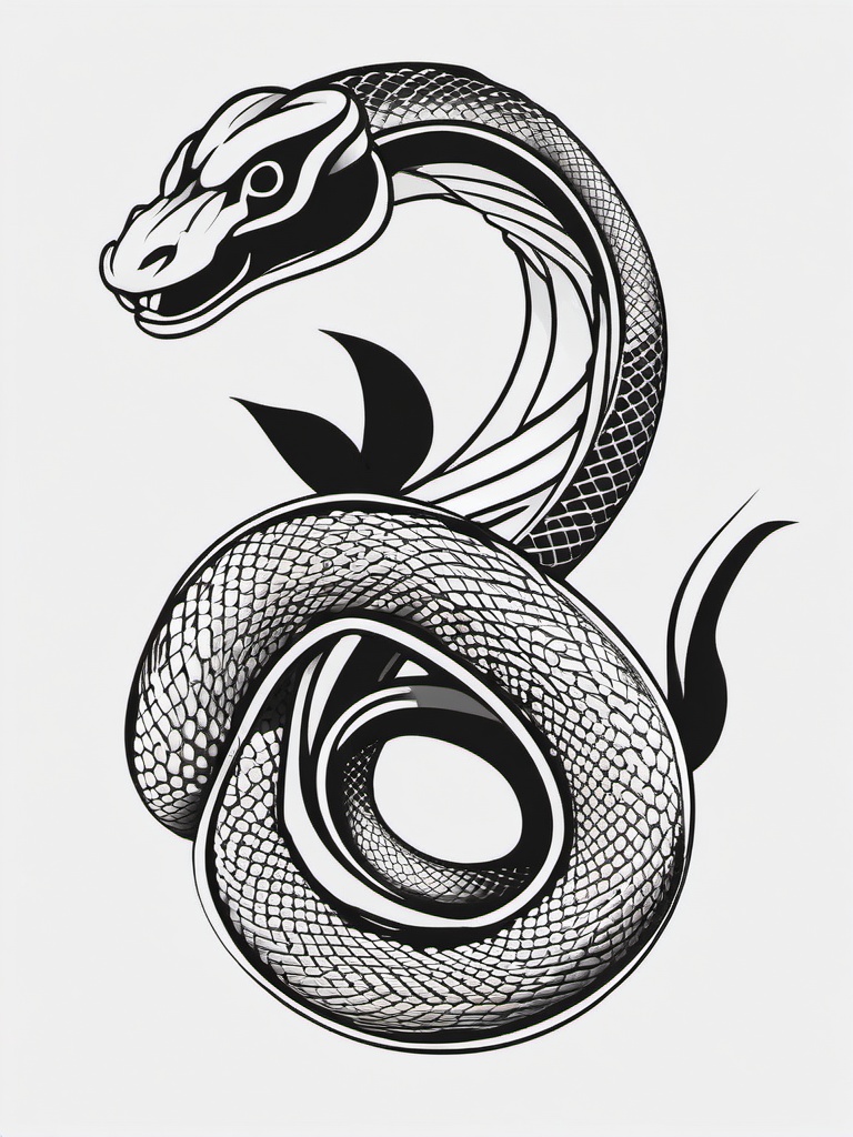 Tattoo Japanese Snake - Japanese-themed snake tattoo.  simple vector tattoo,minimalist,white background