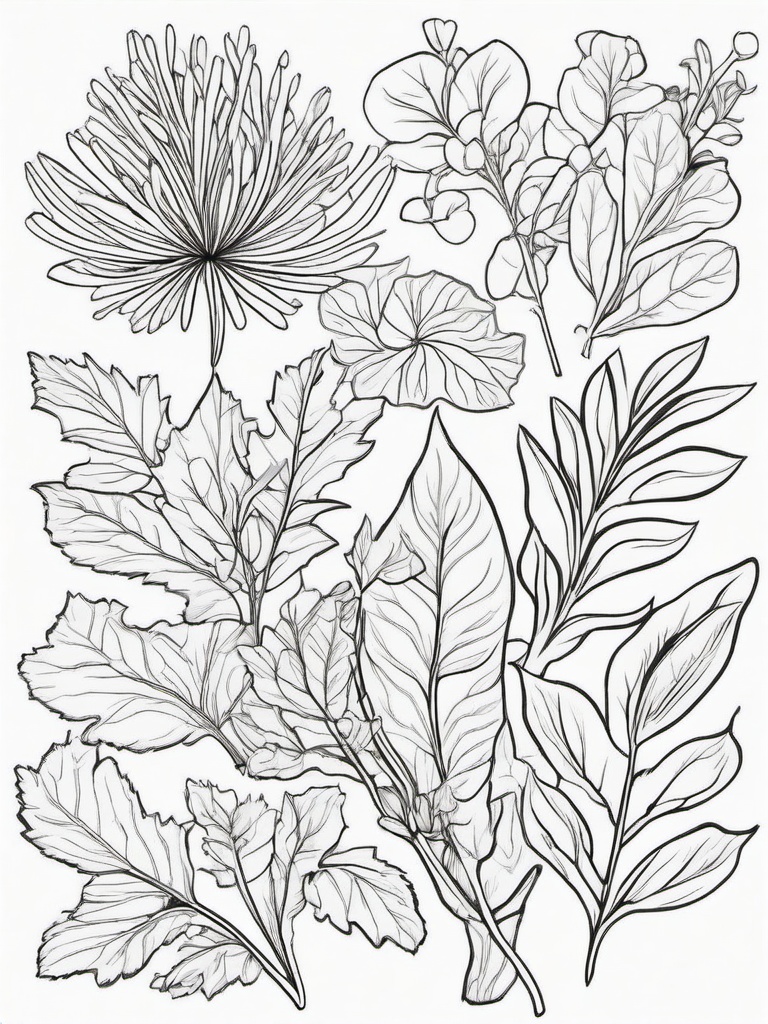 Vegetable Coloring Pages - Fresh herbs with mixed leaves  simple coloring pages