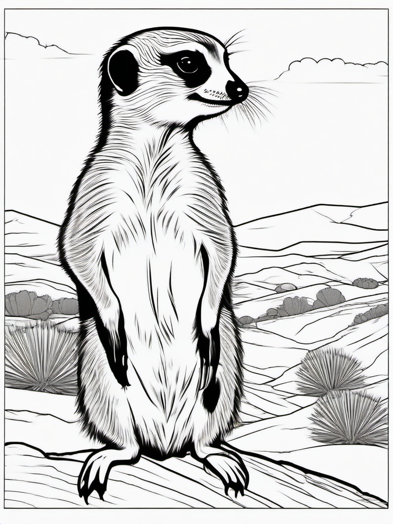 Meerkat Coloring Page - Standing Desert Lookout  black outline printable coloring page