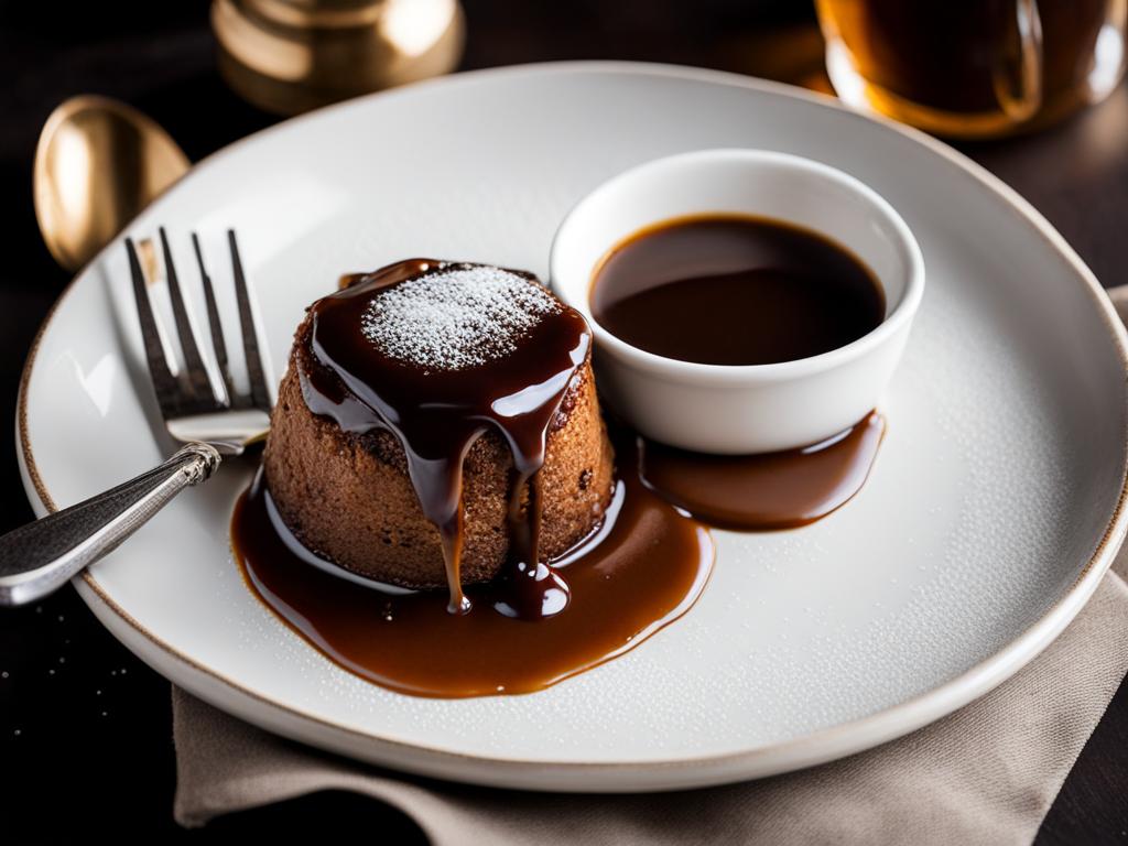 a warm and gooey sticky toffee pudding, drizzled with a luscious toffee sauce. 