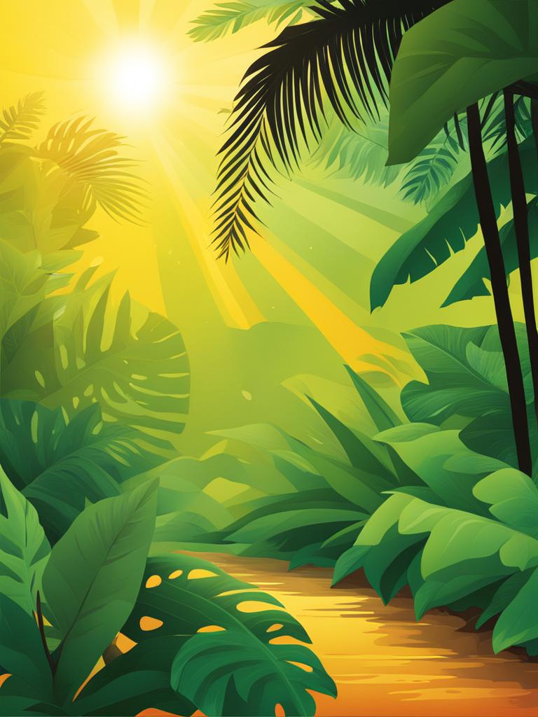 sunlight clipart,warming a lush, tropical rainforest 