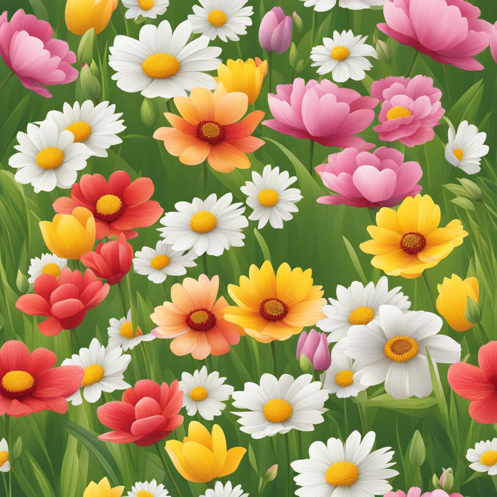 spring clipart: fresh spring flowers blooming in a meadow. 