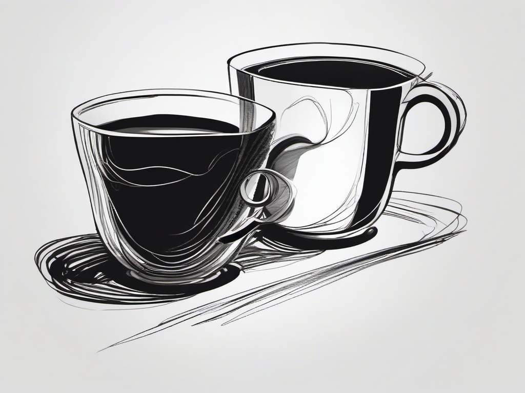 drawing cup of coffee  minimal rough scribbles,doodles,black and white