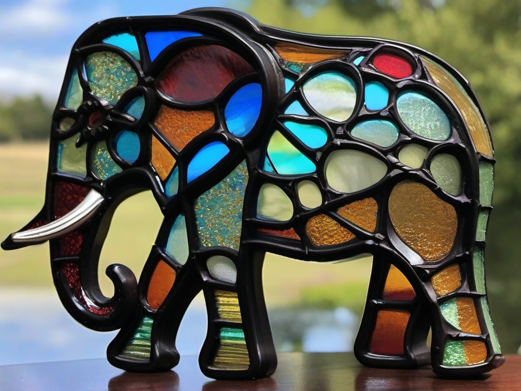 Stained Glass Elephant - Elephant with curved tusks  