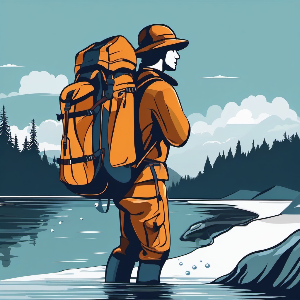 Lake Exploration clipart - An explorer venturing into the lake., ,vector color clipart,minimal